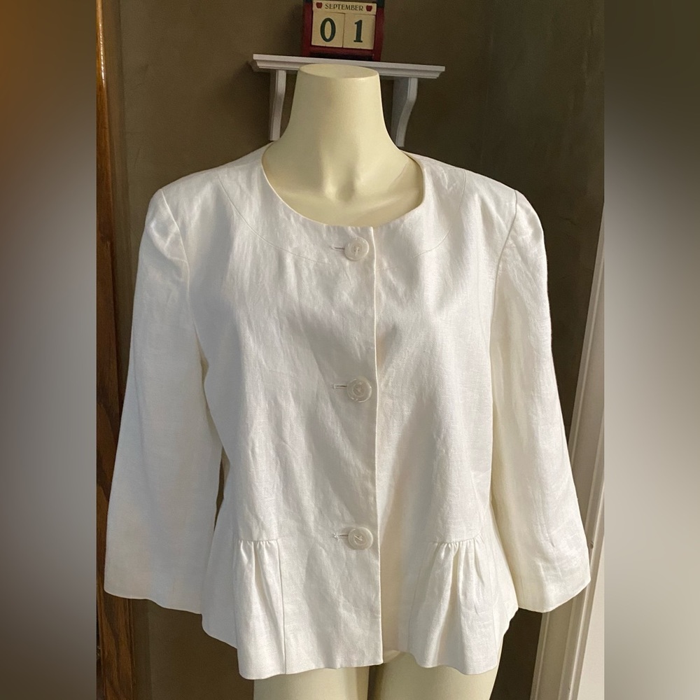 Worthington 100% Linen 3/4 Sleeve Peplum Hem Blazer